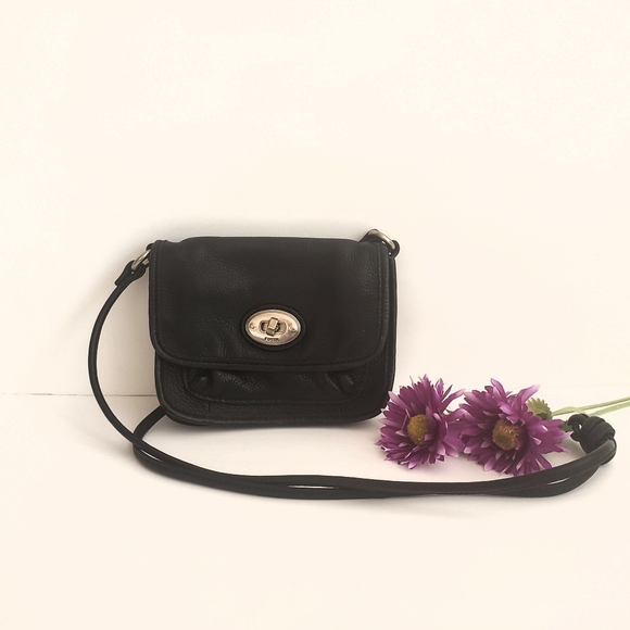Fossil Handbags - Fossil black leather silver crossbody bag